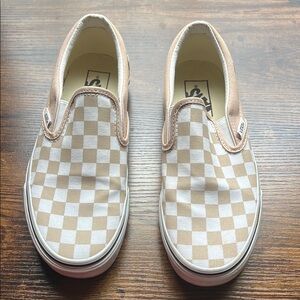 Vans Checkered Slip-On Sneakers - Tan and White